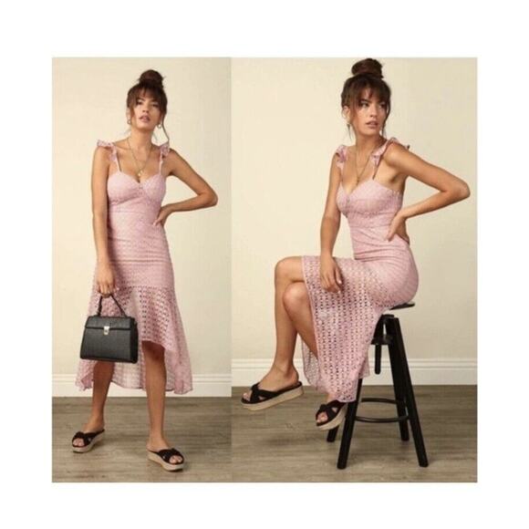 Line & Dot Dresses & Skirts - LINE AND DOT Valentina Lace Eyelet Flutter Midi Dress XS Pink Hi Low Balletcore